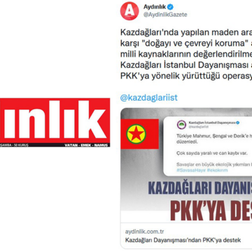 Aydınlık Gazetesi Kazdağları Dayanışmasını Hedef Gösterdi